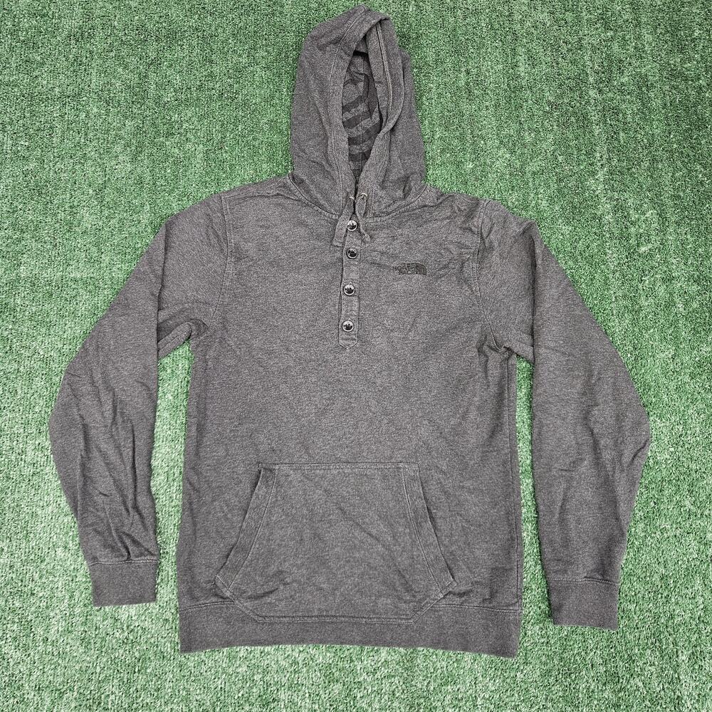 The North Face Hoodie Pullover Shirt Gray Mens Size S 1/4 Button Long Sleeve